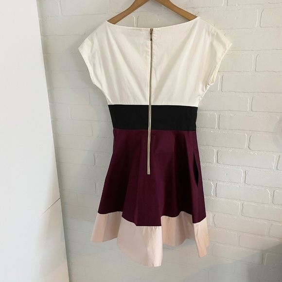 Kate Spade Fiorella Mini Dress Pockets A-line Burgundy Cream Preppy Retro Sz 2 - Picture 14 of 15